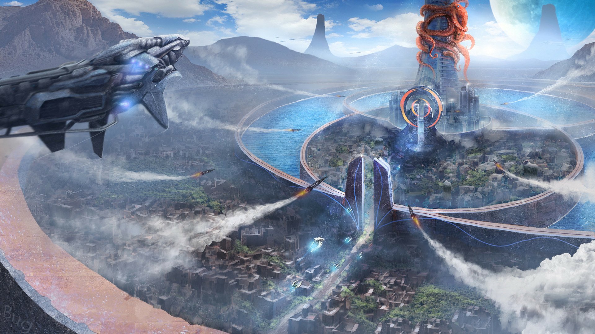 Download Futuristic Missile Spaceship Sci Fi City Sci Fi City Futuristic City HD Wallpaper by Jia Pen