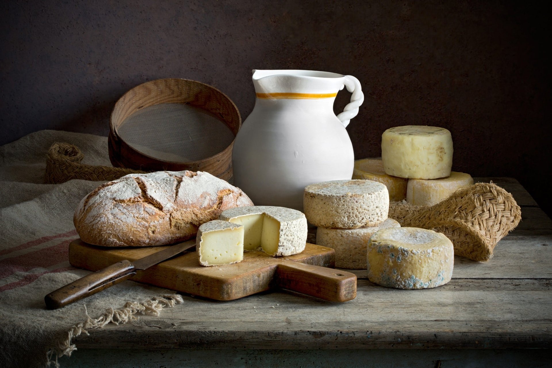 Download Jug Still Life Bread Food Cheese HD Wallpaper