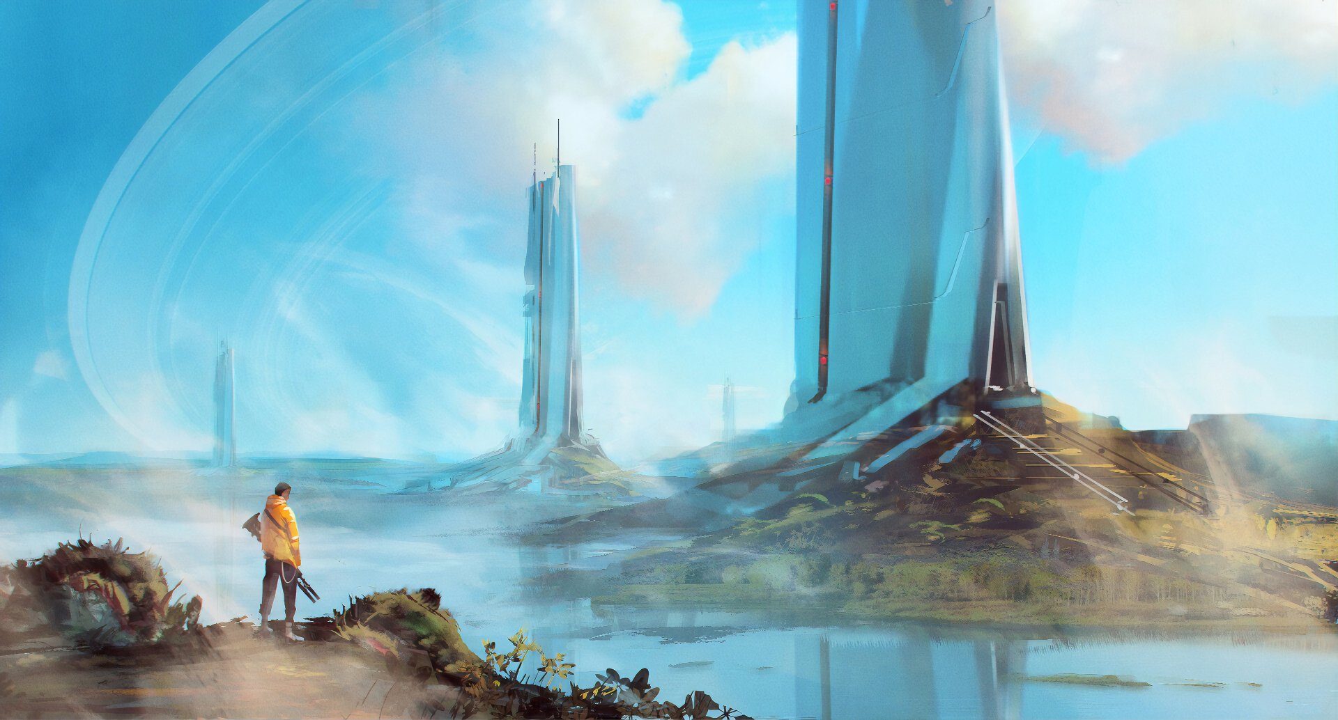 Download Building Sci Fi Landscape HD Wallpaper by Alex Monge