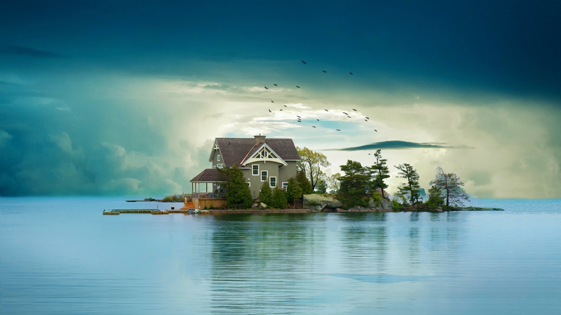 Download Lake Tree Island Man Made House 4k Ultra HD Wallpaper