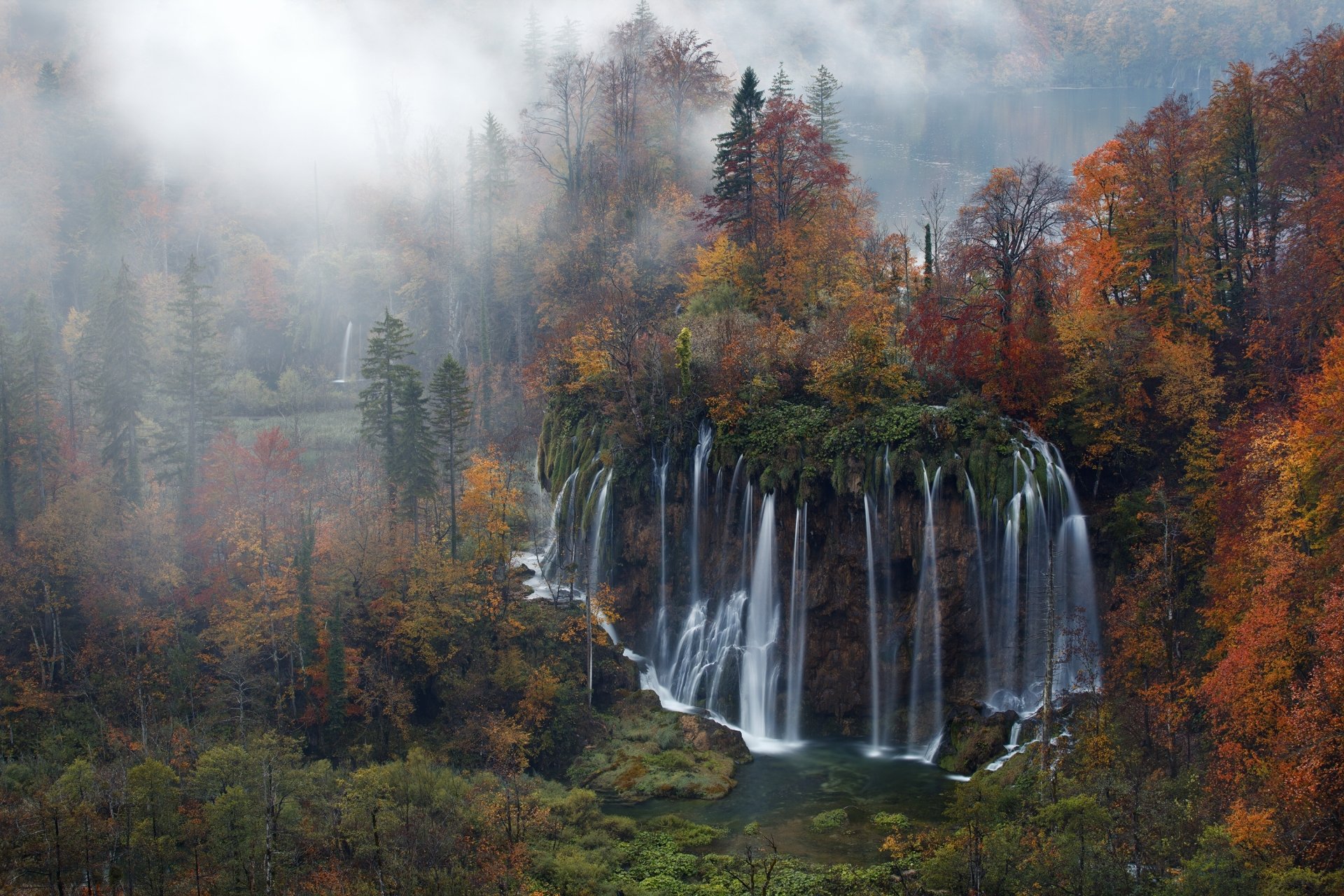 Download Plitvice National Park Fog Croatia Water Nature Forest Waterfall HD Wallpaper