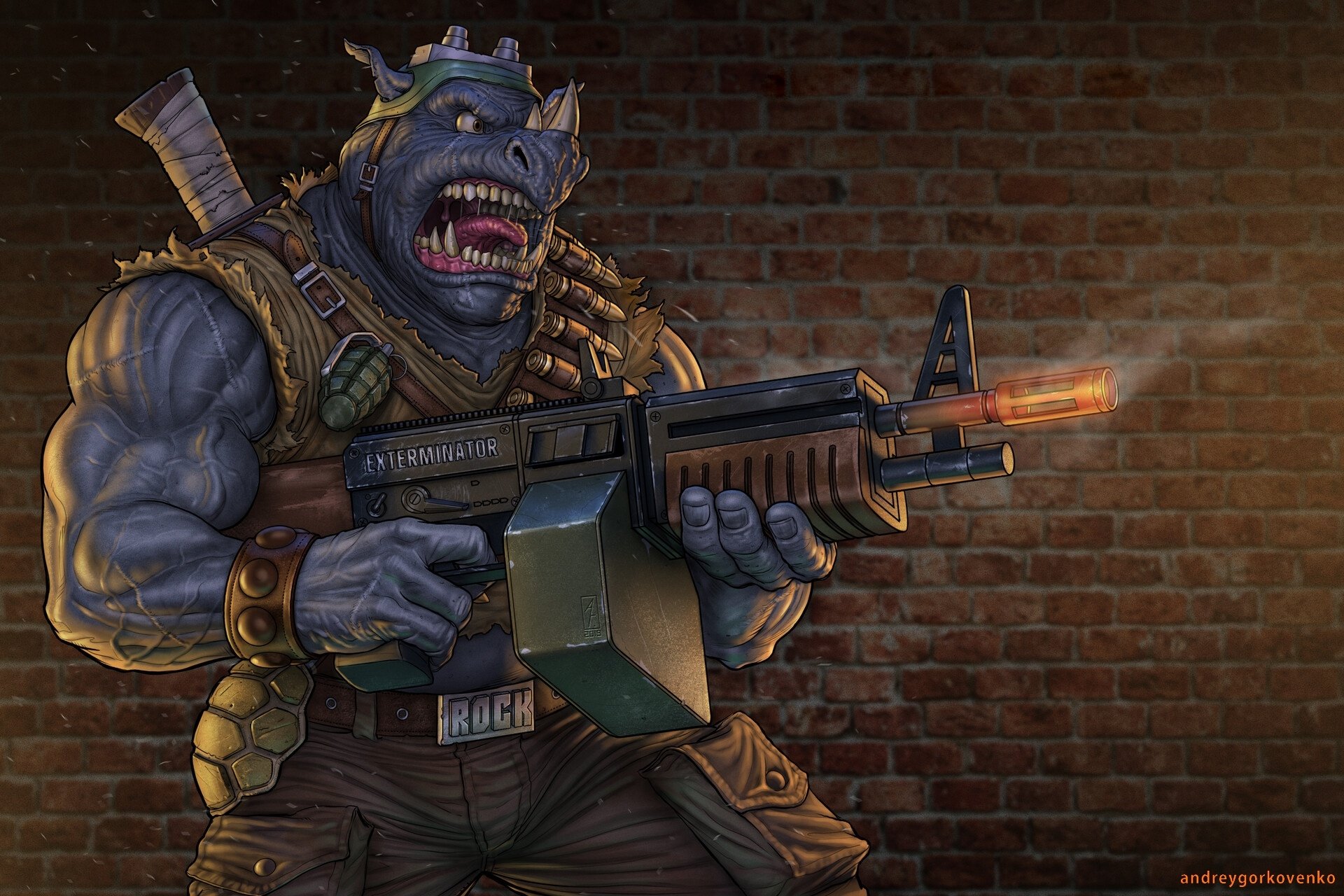 Download Rocksteady (TMNT) Machine Gun Comic Teenage Mutant Ninja Turtles HD Wallpaper by ANDREY GORKOVENKO