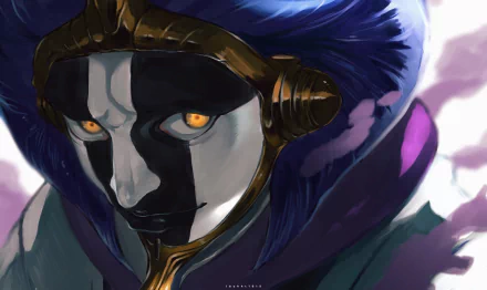 HD PC desktop wallpaper featuring Mayuri Kurotsuchi from the anime Bleach, showcasing his distinctive mask and intense yellow eyes in a dynamic close-up.