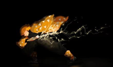 HD PC desktop wallpaper featuring Zenitsu Agatsuma from the anime Demon Slayer: Kimetsu no Yaiba, depicted with dynamic lightning effects against a dark background.