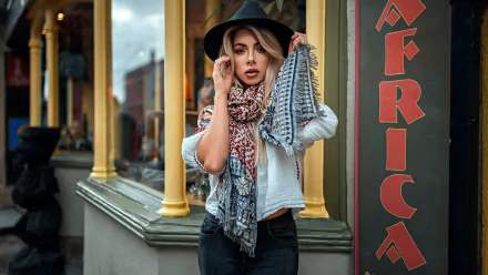 scarf hat blonde woman model HD Desktop Wallpaper | Background Image