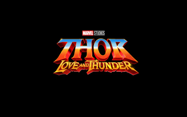 Marvel Studios Thor: Love and Thunder logo displayed on a black background, designed for a 4K Ultra HD PC desktop wallpaper and background.