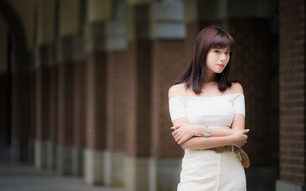 Women Asian Model Black Hair Dress Depth Of Field HD Wallpaper | Background Image