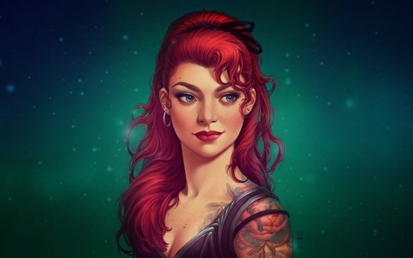 Fantasy Women Tattoo Blue Eyes Red Hair Lipstick HD Wallpaper | Background Image