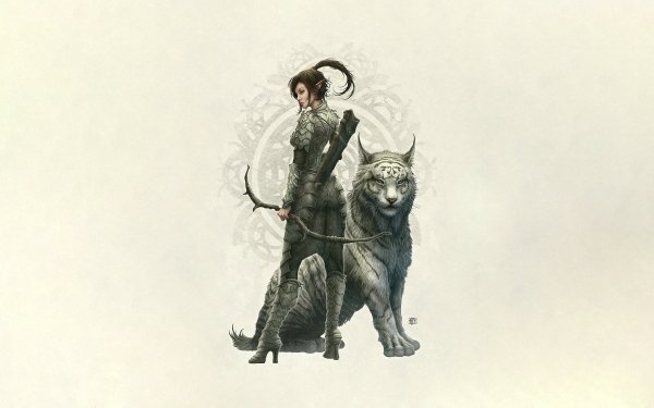Fantasy Archer Elf White Tiger Woman Warrior HD Wallpaper | Background Image