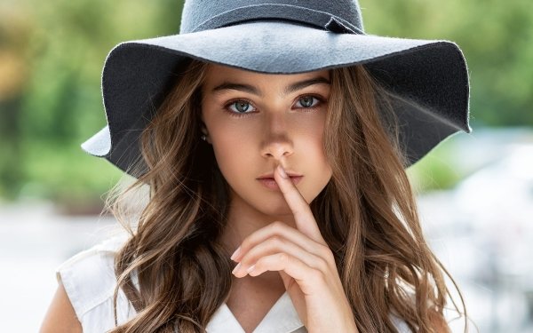 Women Model Hat Brunette Stare HD Wallpaper | Background Image