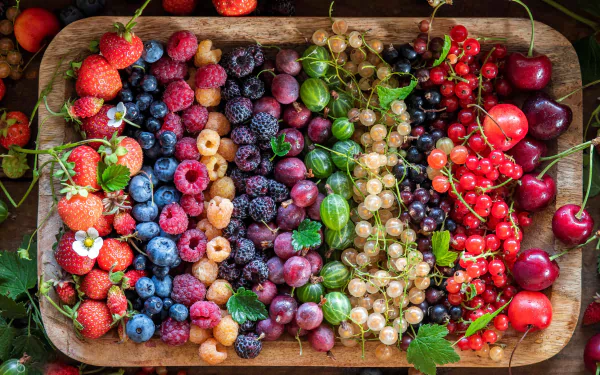 still life gooseberry currants strawberry blueberry raspberry berry cherry food fruit HD Desktop Wallpaper | Background Image