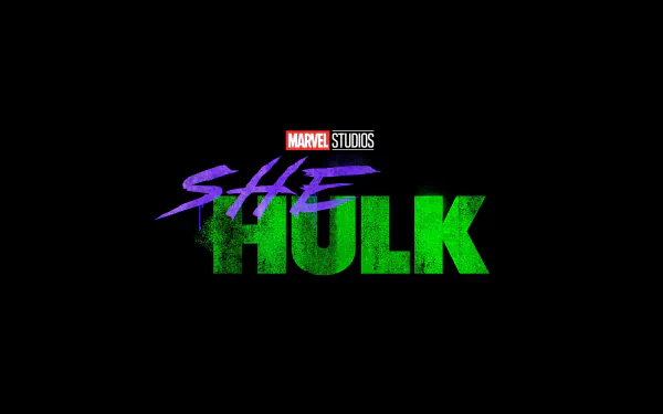 4K Ultra HD desktop wallpaper featuring the logo of Marvel Studios' TV show She-Hulk: Attorney at Law on a black background.