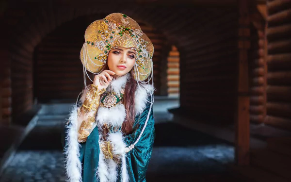headdress brunette woman model HD Desktop Wallpaper | Background Image
