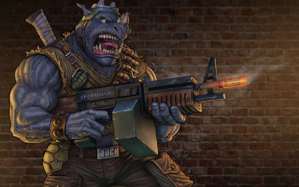 Rocksteady (TMNT) machine gun Comic Teenage Mutant Ninja Turtles HD Desktop Wallpaper | Background Image