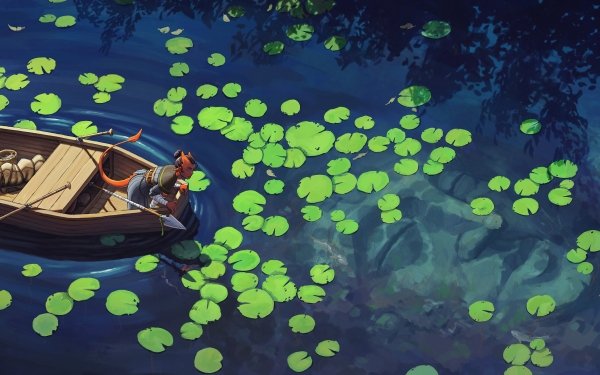 Fantasy Demon Lake Boat Fishing HD Wallpaper | Background Image