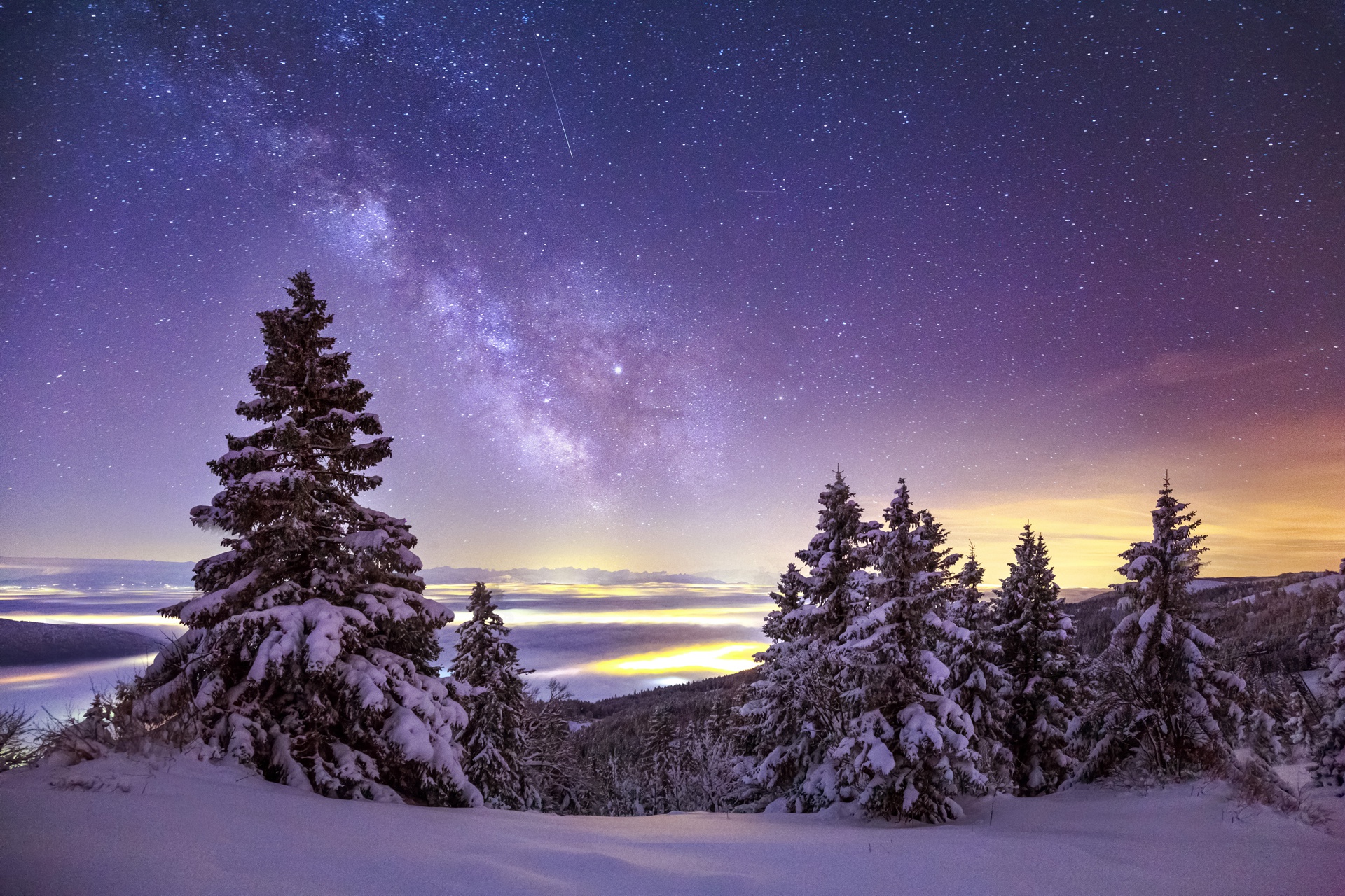 Nature Landscape Snow Milky Way Lake Starry Night