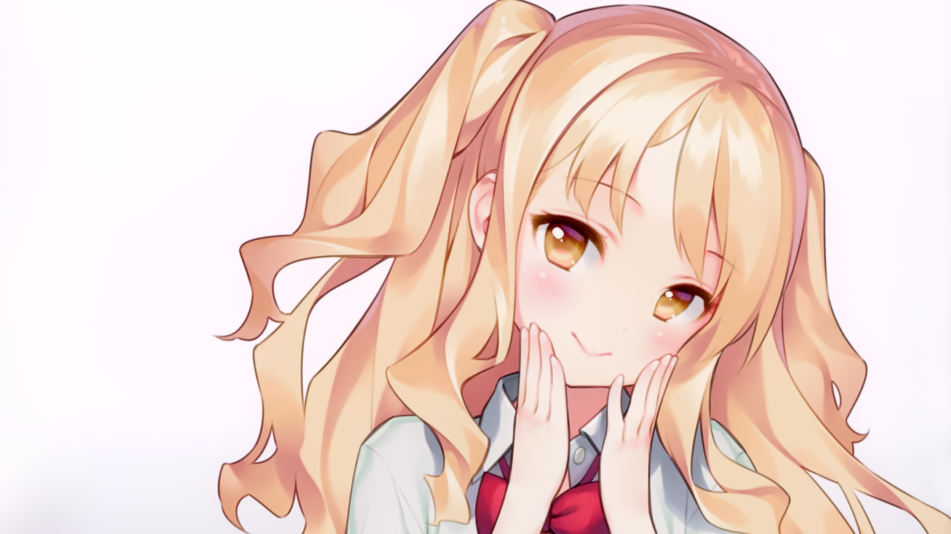 Anime-style original character with long blonde hair and striking yellow eyes, depicted in vibrant HD suitable as a PC desktop wallpaper.