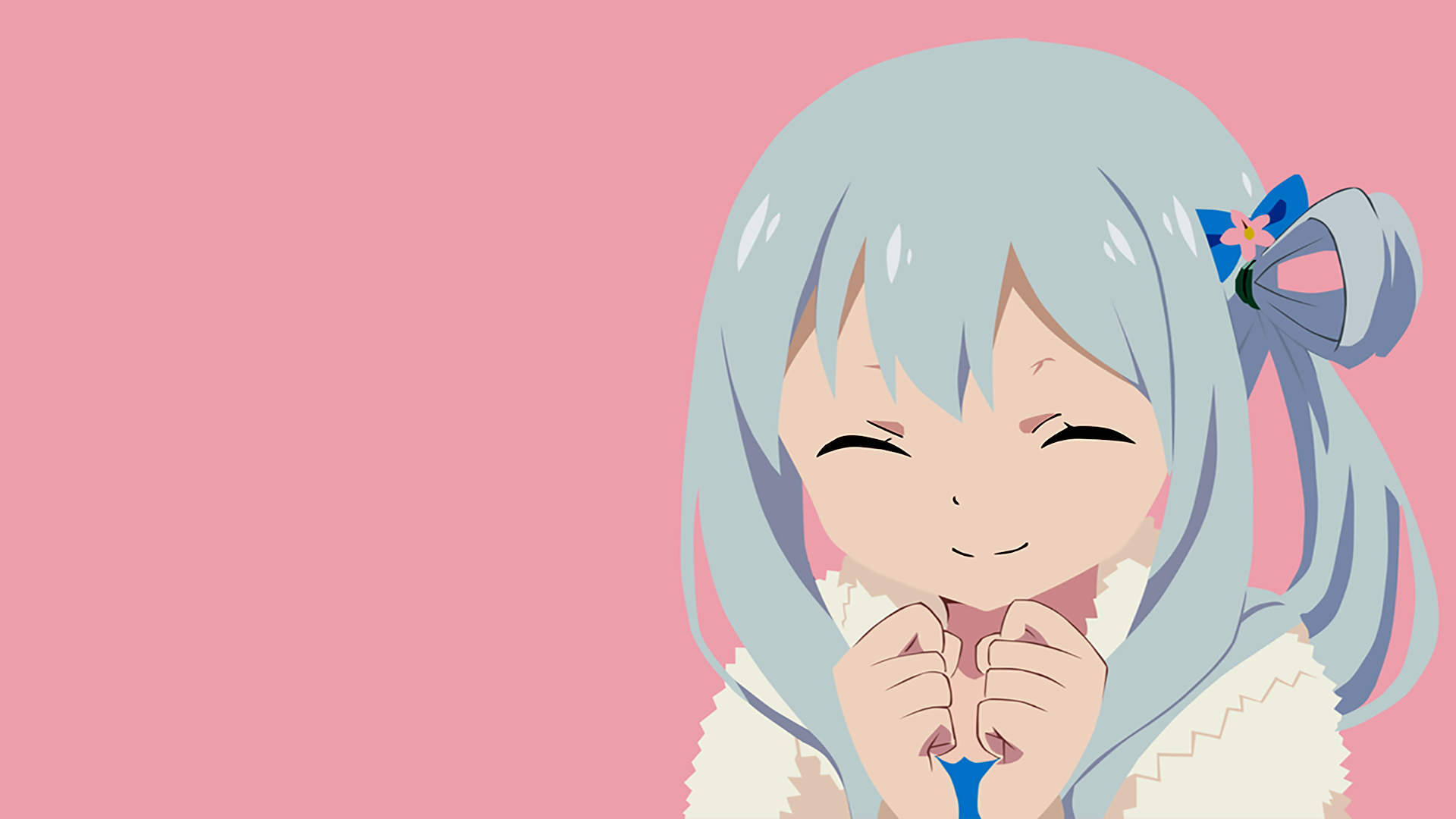 HD PC desktop wallpaper featuring Sagiri Izumi from the anime EroManga-Sensei, smiling softly with a pink background.
