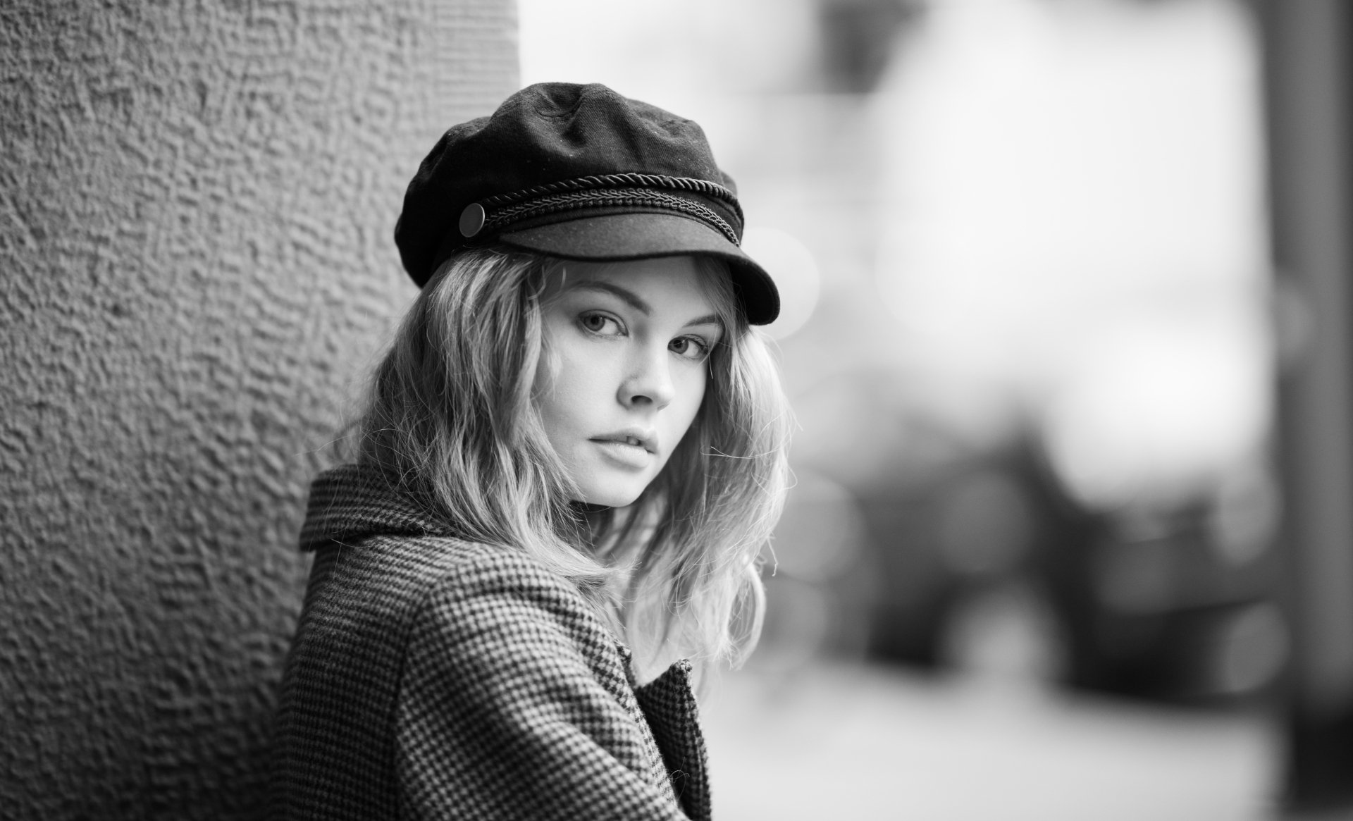 Download Russian Cap Model Monochrome Woman Anastasiya Scheglova 8k Ultra HD Wallpaper