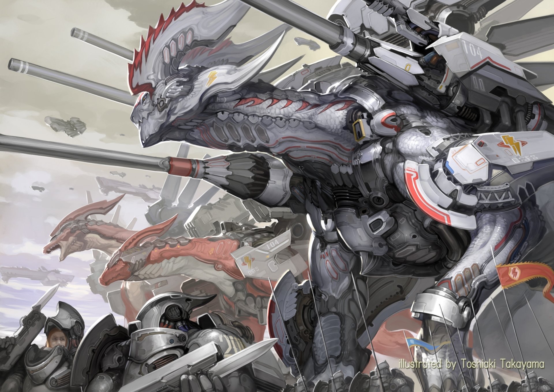 Download Dragon Weapon Armor Robot Fantasy Gun Sci Fi Creature HD Wallpaper by Toshiaki Takayama