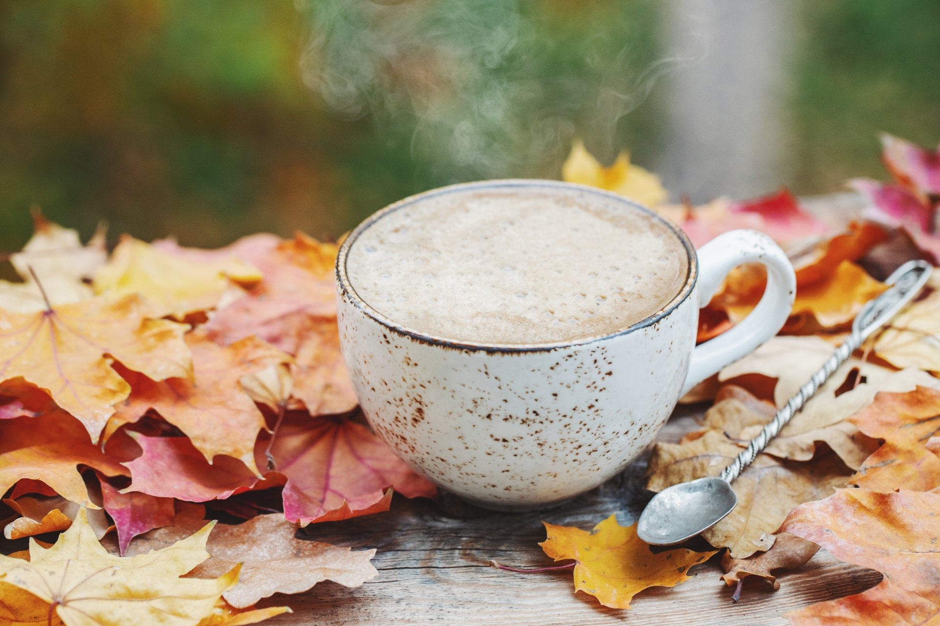 Download Still Life Cup Leaf Fall Food Coffee Fall Coffee 4k Ultra HD Wallpaper