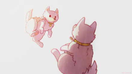 Sven (Minecraft) illustration of two pastel pink cats playing in soft light — Minecraft video game–themed 2K Quad HD PC desktop wallpaper/background.