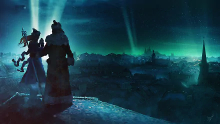 night aurora borealis fantasy city fantasy city HD Desktop Wallpaper | Background Image