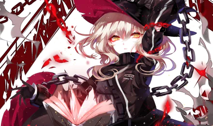 HD PC desktop wallpaper featuring Haze from the video game Arknights, showcasing her with chains and glowing eyes in a dynamic, detailed anime-style artwork.