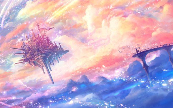 Anime Original Fantasy Sky Floating Island HD Wallpaper | Background Image