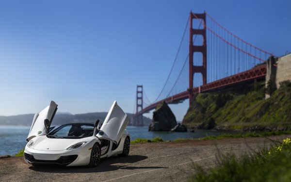 Vehicles McLaren MP4-12C McLaren Car Supercar White Car Golden Gate HD Wallpaper | Background Image