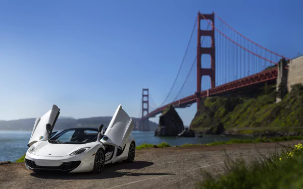 Golden Gate Bridge white car supercar car McLaren vehicle McLaren MP4-12C HD Desktop Wallpaper | Background Image