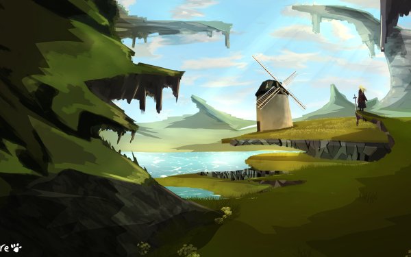 Anime Original Sword Lake Windmill HD Wallpaper | Background Image
