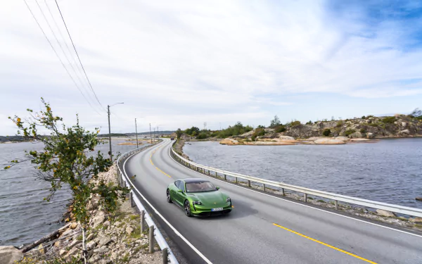 green car car Porsche Taycan Porsche vehicle Porsche Taycan Turbo S HD Desktop Wallpaper | Background Image