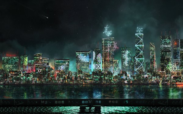 Sci Fi City Building Night Skyscraper Futuristic HD Wallpaper | Background Image