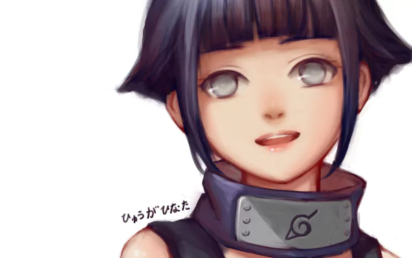 HD anime-style desktop wallpaper featuring Hinata Hyuga from Naruto with her signature pale eyes and Konoha forehead protector.