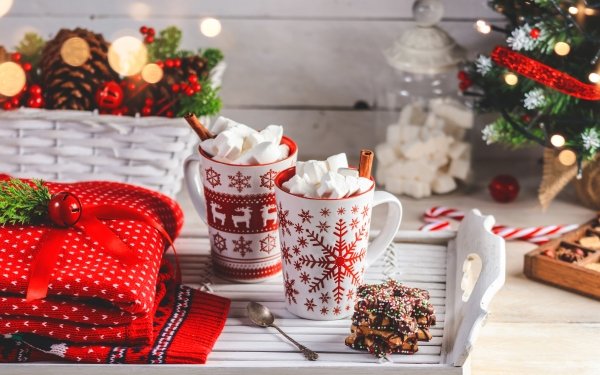 Food Hot Chocolate Marshmallow Cup Christmas Still Life Cookie Drink HD Wallpaper | Background Image