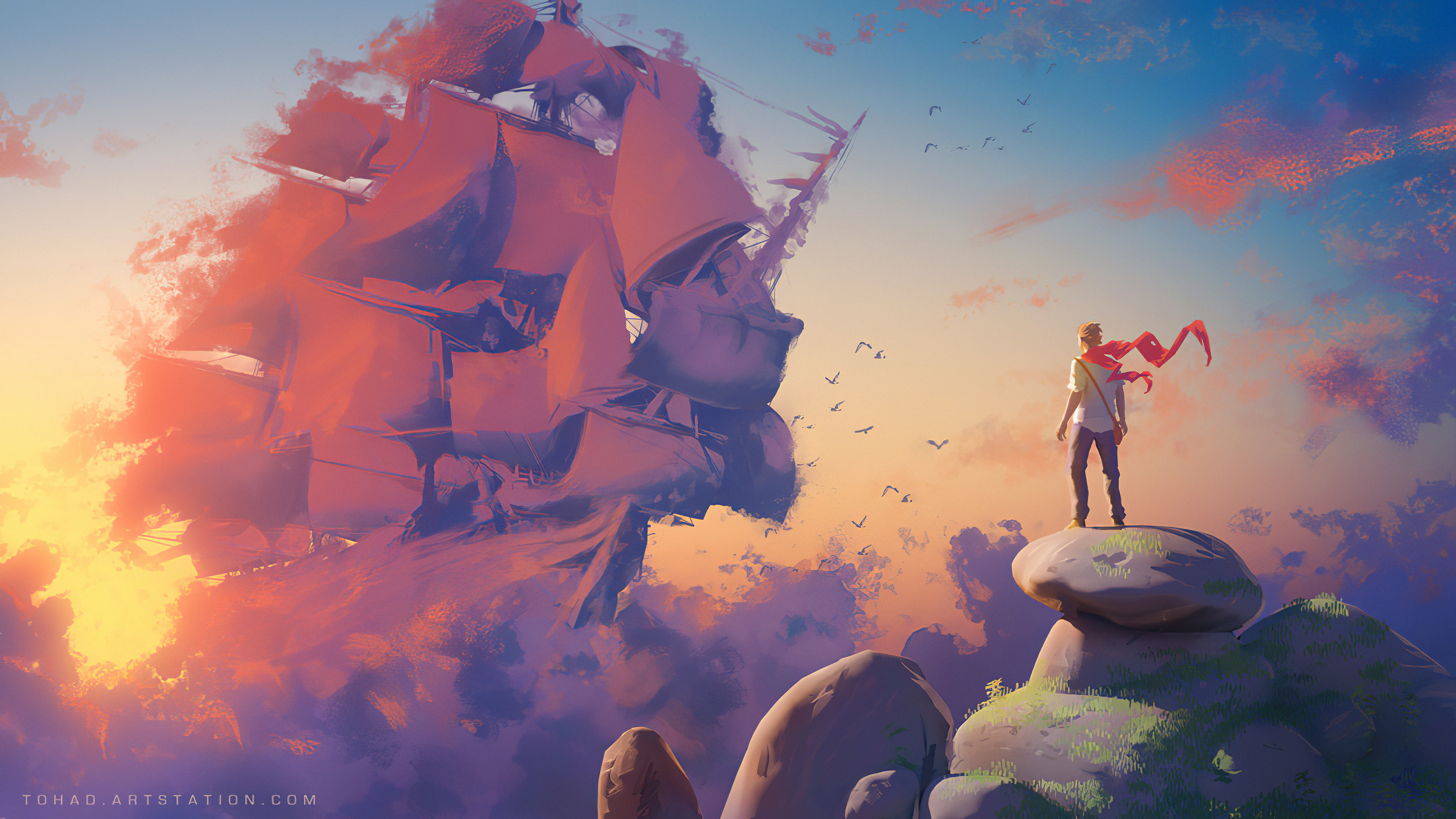 Download Fantasy Ship 4k Ultra HD Wallpaper by Sylvain Sarrailh