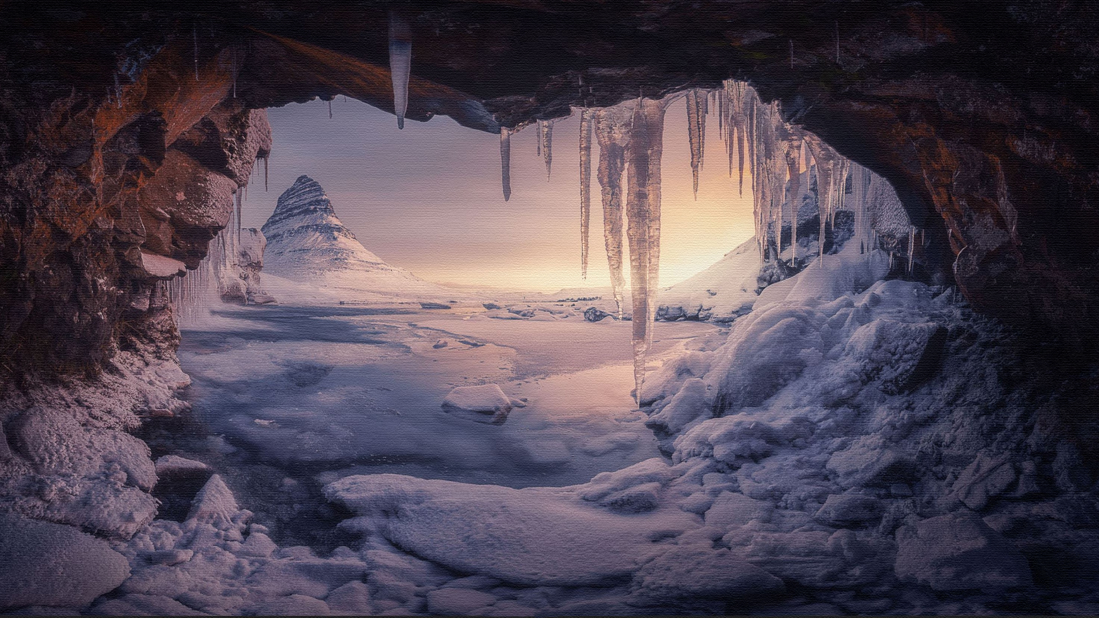 Icy cave, Iceland - Print on Canvas 4k Ultra HD Wallpaper | Background