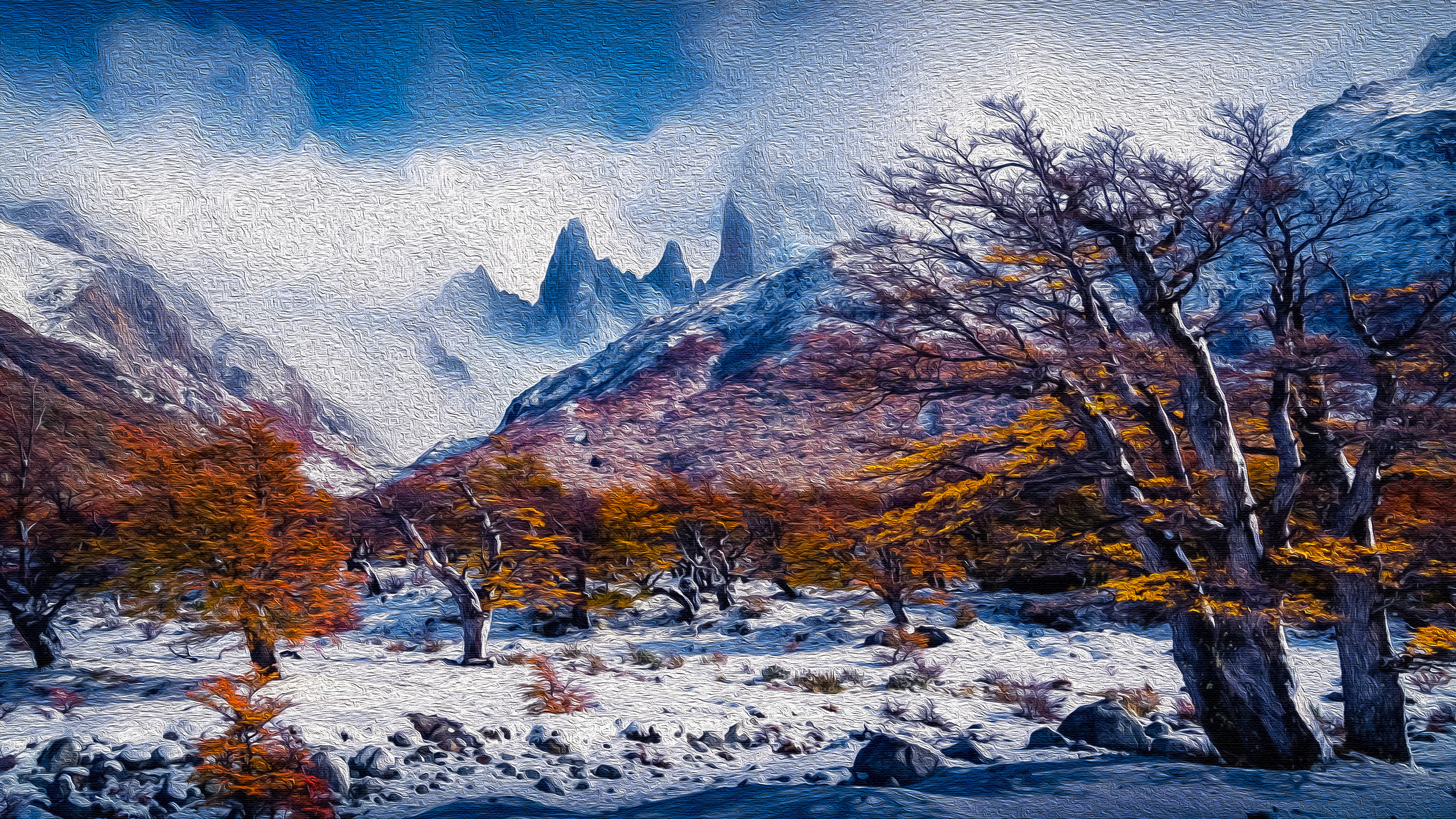 Patagonian Landscape Fine Oil On Canvas 4k Ultra 高清壁纸 桌面背景 3840x2160