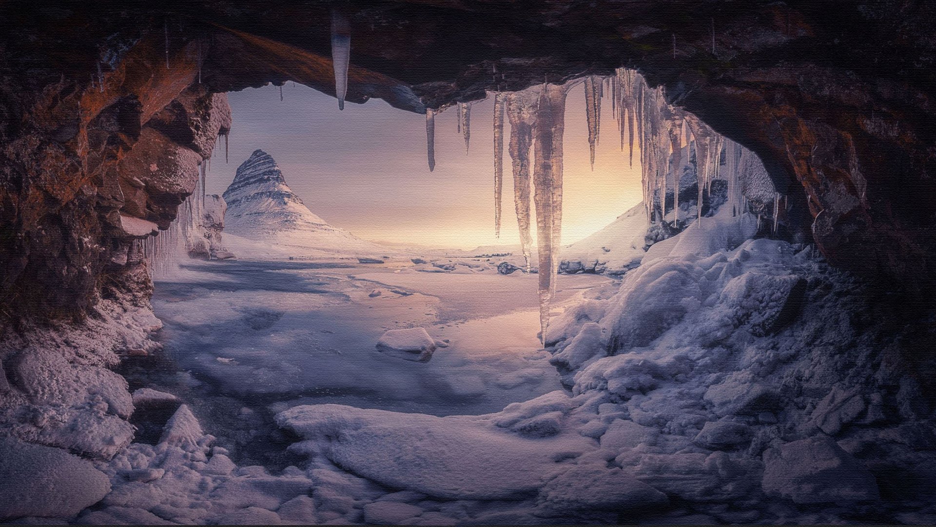 Icy Cave Iceland Print On Canvas 4k Ultra Hd Wallpaper Background