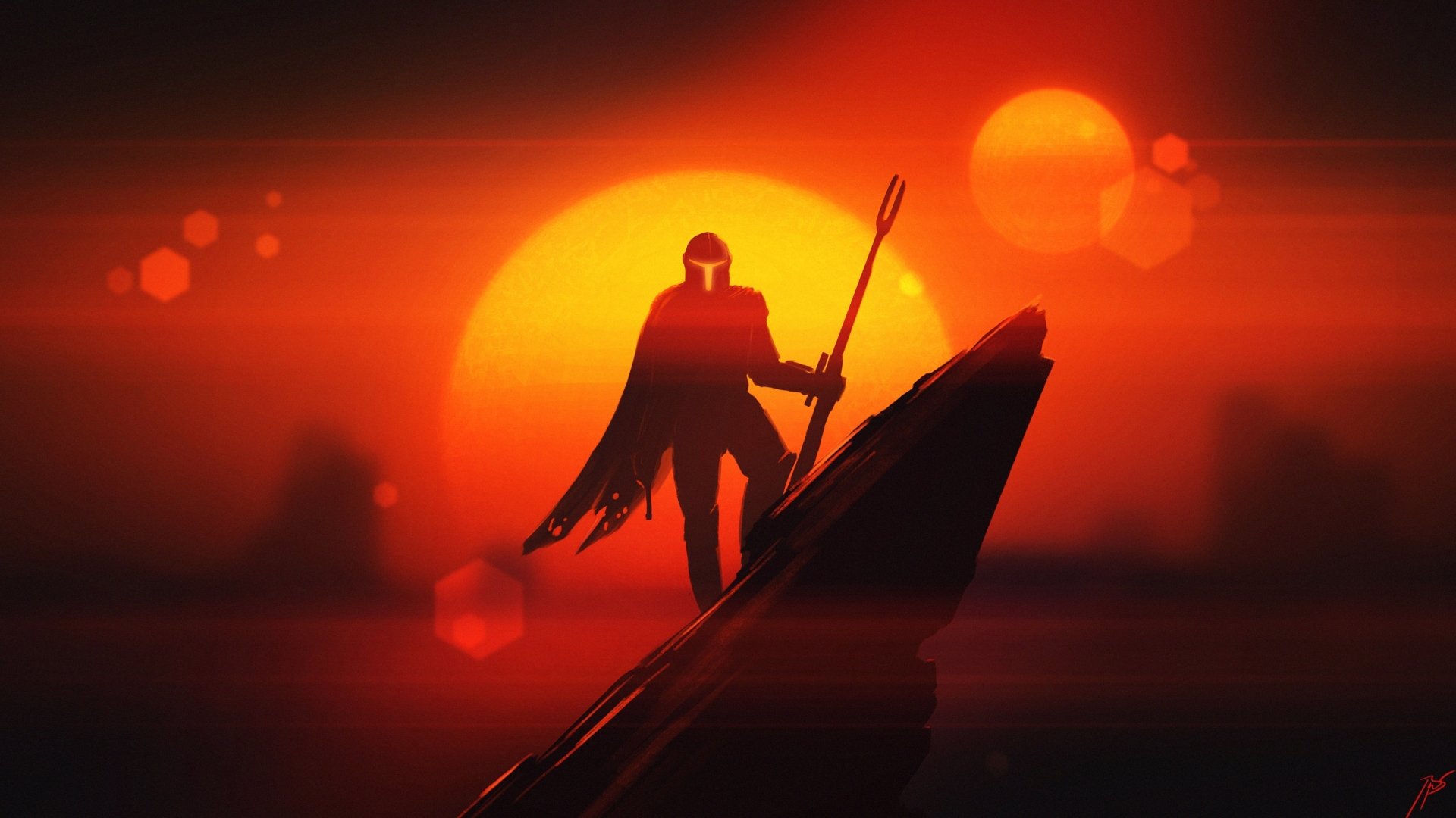 The Mandalorian at Sunset: Epic Star Wars HD Wallpaper by Josef Bartoň