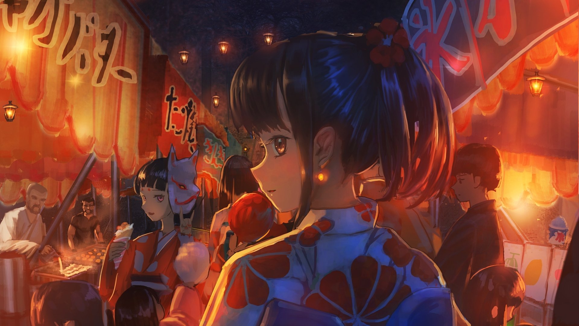 Download Night People Festival Anime Original Anime Night HD Wallpaper by ナコモ