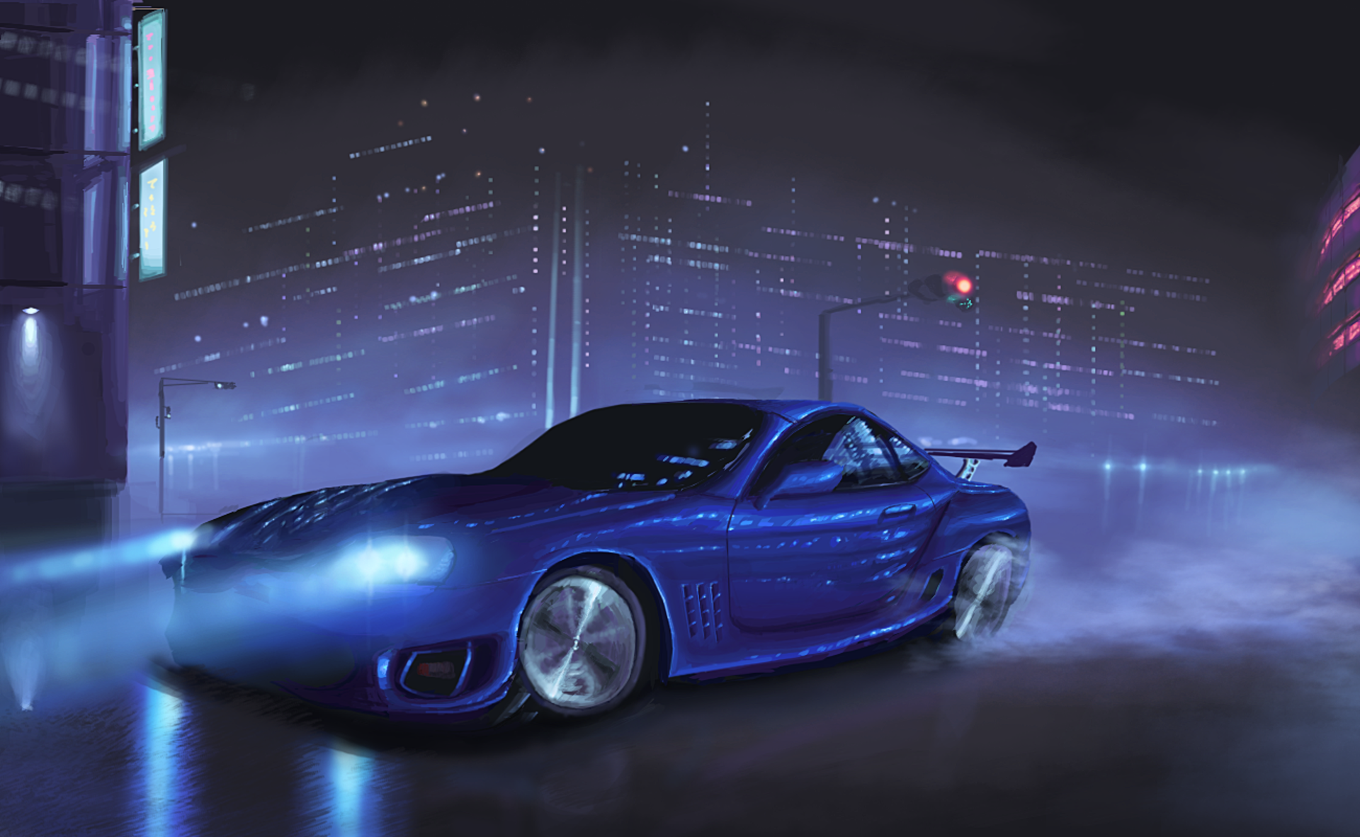 Download City Night Anime Car Anime Car Anime Night Anime City HD Wallpaper by ナコモ