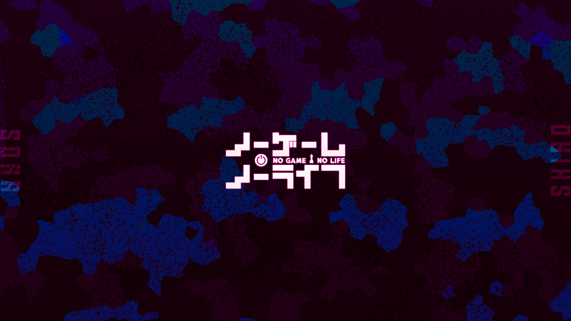 4K Ultra HD PC desktop wallpaper featuring the anime No Game No Life logo with vibrant abstract patterns in dark purple and blue hues.