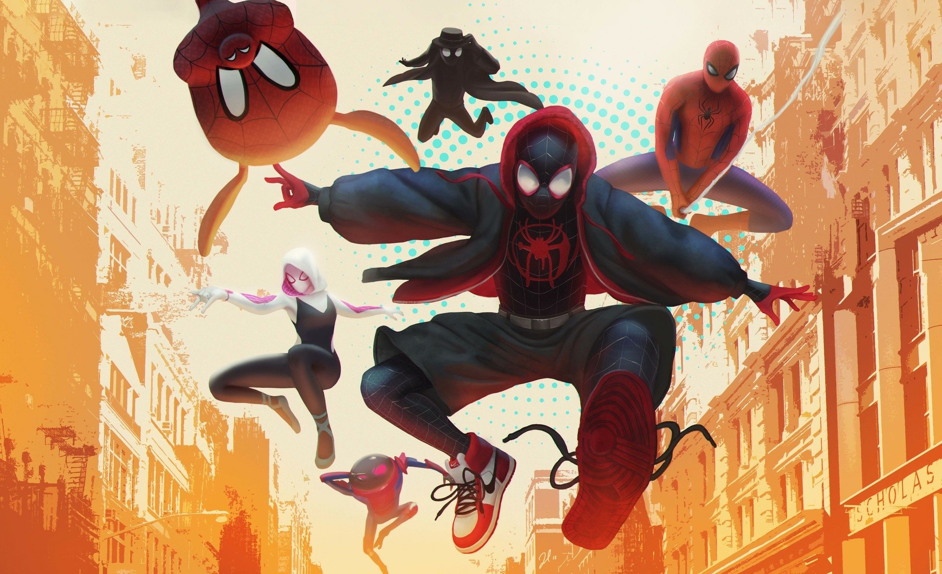 Download Miles Morales Peni Parker Gwen Stacy Spider-Man Noir Spider-Ham  Spider Man Movie Spider-Man: Into The Spider-Verse HD Wallpaper by Jesse  Onyina