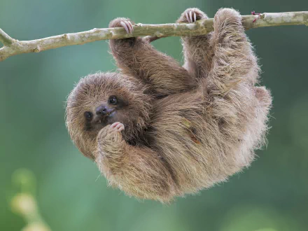  Baby Sloth Hanging from Tree Branch