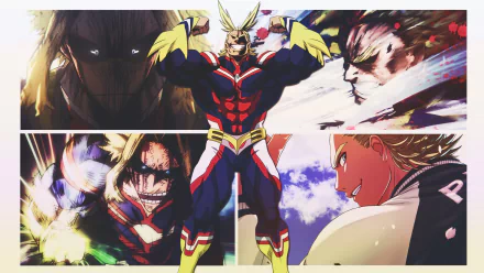 HD PC desktop wallpaper featuring Toshinori Yagi, also known as All Might, from the anime My Hero Academia in dynamic and heroic poses.