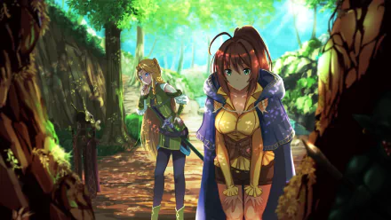 HD anime wallpaper featuring Rin Azuma from Isekai Cheat Magician in a sunlit forest, showcasing vibrant colors and detailed character designs.