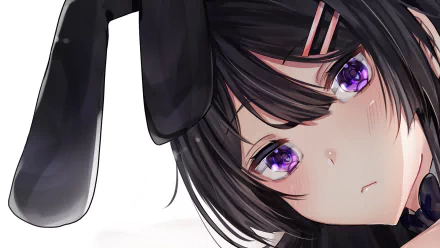 HD PC desktop wallpaper featuring Mai Sakurajima from the anime Rascal Does Not Dream of Bunny Girl Senpai, showcasing her striking purple eyes and black bunny ears.