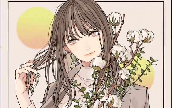 Anime Original Flower Brown Hair HD Wallpaper | Background Image